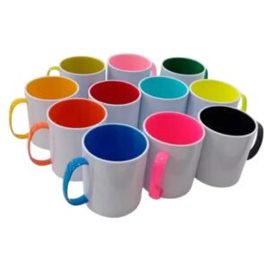 CANECA DE POLIMERO INTERIOR E ALÇA COLORIDOS 325ML