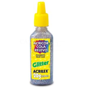 Cola Acricor cola relevo Glitter Prata 20g