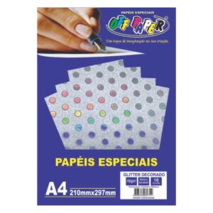 Papeis Especiais: Papel Glitter Prata Bolinhas - A4/150g/10 folhas