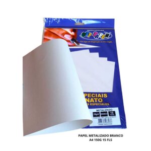 Papeis Especiais: Papel Metalizado Branco - A4/150g/15 folhas