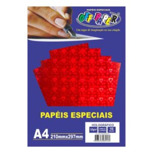 PAPEL HOLOGRAFICO VERMELHO A4 120G 10 FLS