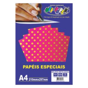 Papeis Especiais: Papel Bolinha Metalizada - Rosa A4/120g/10 folhas