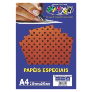 Papeis Especiais: Papel Bolinha Metalizada - Marrom A4/120g/10 folhas