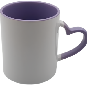 Caneca Alça Coração e Interior Lilás (Porcelana 325ml P/ Sublimação)